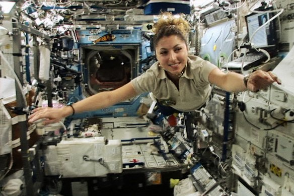 Space explorer Anousheh Ansari floats aboard the International Space Station.