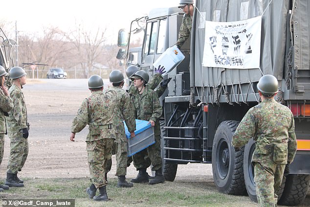 Japanese soldiers have been dispatched to support the disaster area, and several have been seen in Iwate Prefecture.