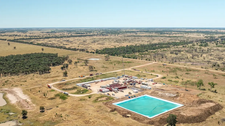 Aerial view of oil and gas rigs in Queensland.