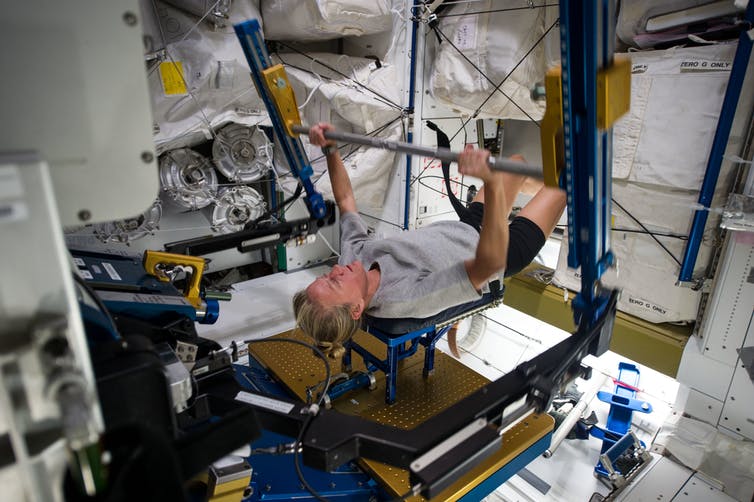 While in space, astronauts exercise to prevent bone density and muscle loss.