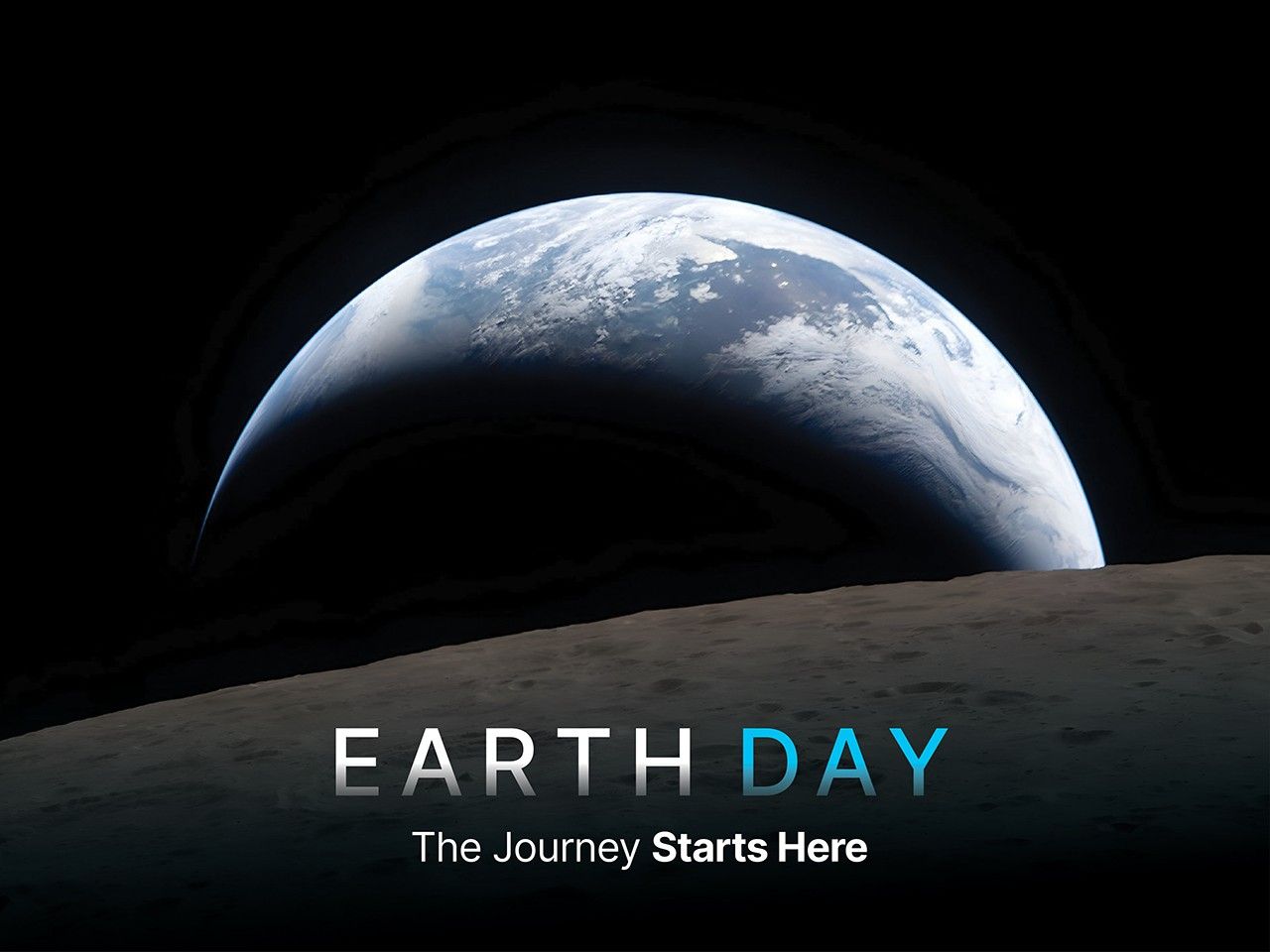 View of the Earth rising above the gray cratered lunar surface. Earth's blue oceans and swirling white clouds are illuminated by the darkness of space. The top of the graphic features the NASA and Artemis program logos, and the text at the bottom reads,