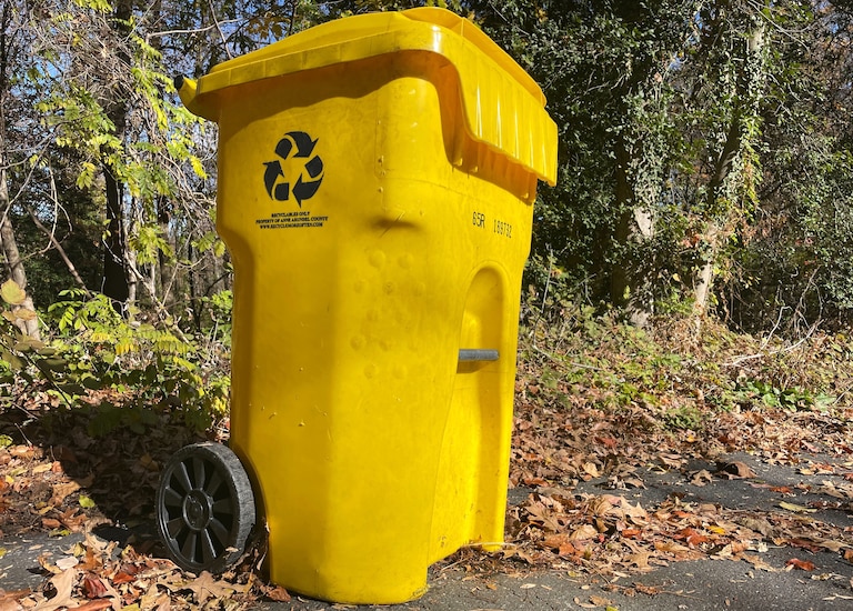 Anne Arundel County Public Works Department provides yellow recycling bins to customers.