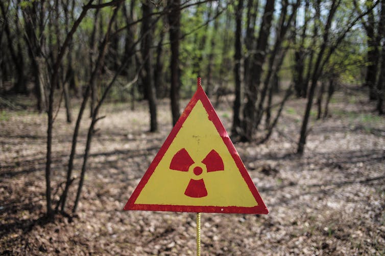 Signs warning people not to enter the forests surrounding Chernobyl.